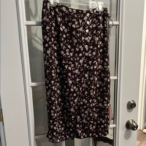 Rouje Gloria Brown and White Floral Midi Warp Skirt